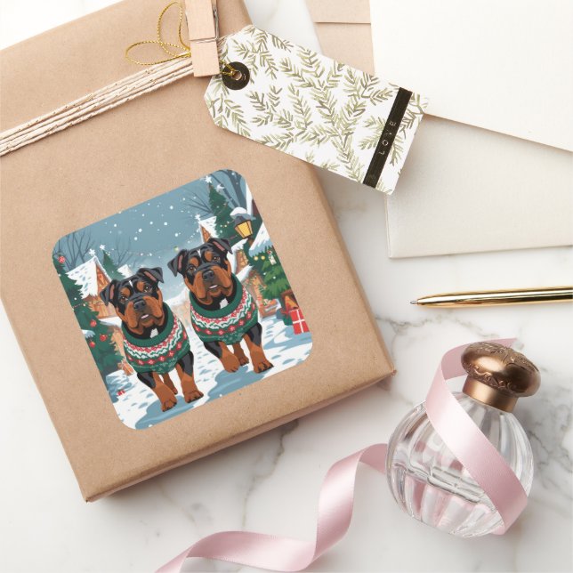 Pegatina Cuadrada American Staffordshire Christmas Snow Holiday  (Regalar)