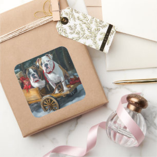 Pegatina Cuadrada American Staffordshire Nieve Trineo Navidad