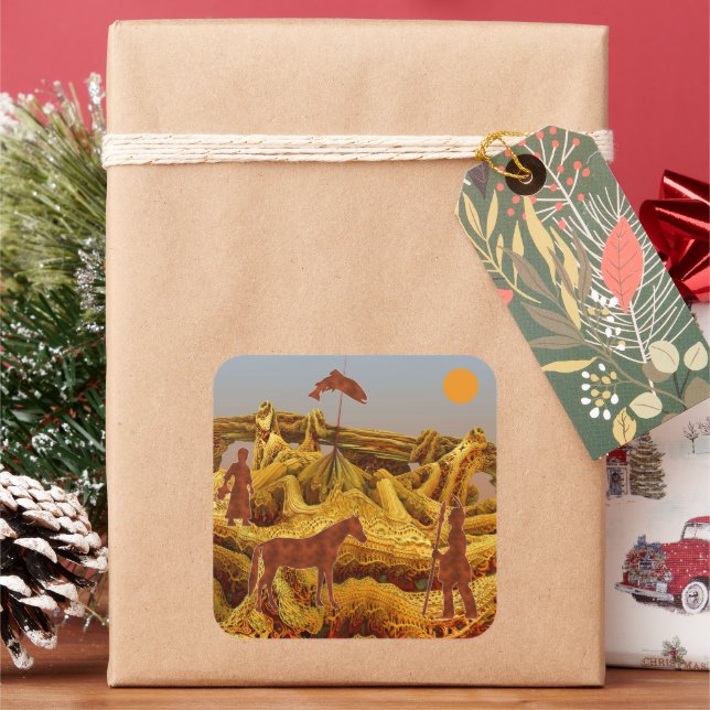 Pegatina Cuadrada Americanos nativos de Oro (Vacaciones)