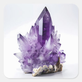 Pegatina Cuadrada Amethyst Crystal Cluster Purple Gem Gemstone