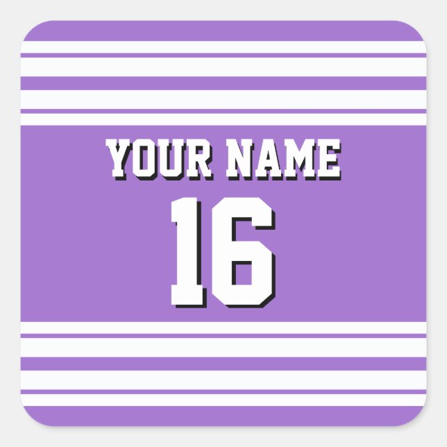 Pegatina Cuadrada Amethyst Purple Wht Team Jersey Personalizado Nomb (Anverso)