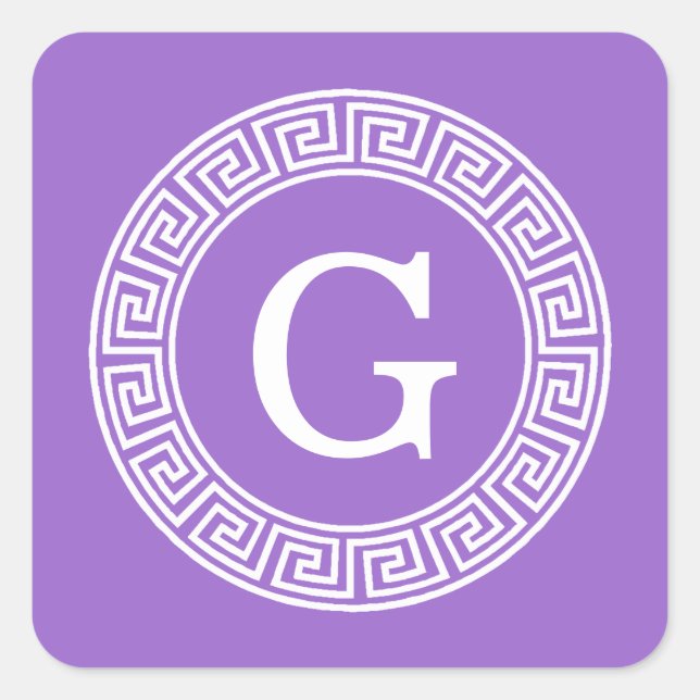 Pegatina Cuadrada Amethyst What Greek Key Rnd Frame First Monograma (Anverso)