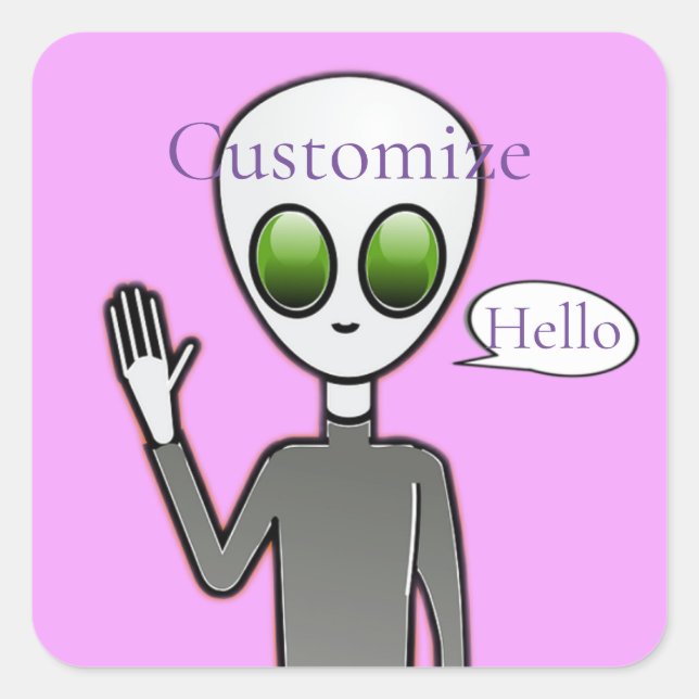 Pegatina Cuadrada Amigable Waving Alien Thunder_Cove (Anverso)
