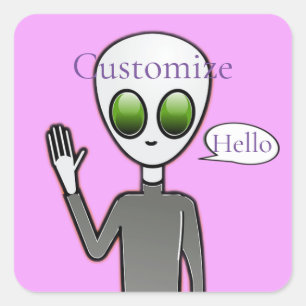 Pegatina Cuadrada Amigable Waving Alien Thunder_Cove