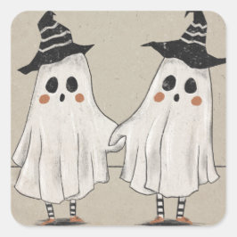 Pegatina Cuadrada Amigables Ghost Twins de Halloween