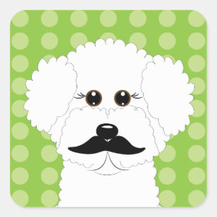 Pegatina Cuadrada Amigo de Bichon con bigote