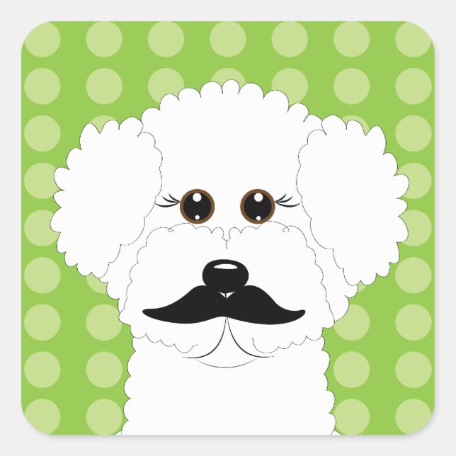 Pegatina Cuadrada Amigo de Bichon con bigote (Anverso)