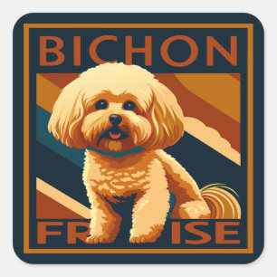 Pegatina Cuadrada Amigo de Bichon Cuppy Perro Estilo Retro Poster