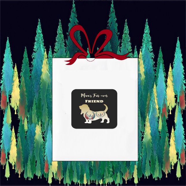 Pegatina Cuadrada Amigo de Hombre para Siempre Perro Dorado Arte Pop (Mans Forever Friend Gold Dog Folk Art Decorative Square Sticker)