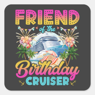 Pegatina Cuadrada Amigo de las vacaciones de crucero de cumpleaños