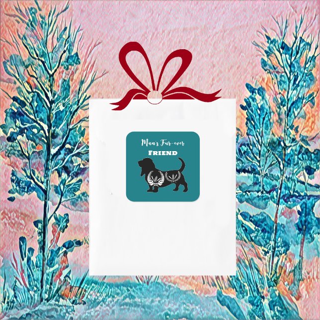 Pegatina Cuadrada Amigo para siempre del hombre Perro Arte popular D (Mans Forever Friend Dog Folk Art)