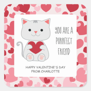 Pegatina Cuadrada Amigo Perfecto Gato Aula San Valentín