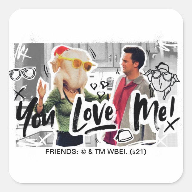 Pegatina Cuadrada AMIGOS™ | Acción de Gracias Turquía Jefe Mónica (Anverso)