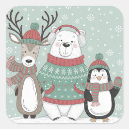 Pegatina Cuadrada Amigos de invierno