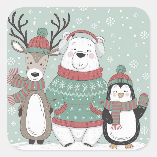 Pegatina Cuadrada Amigos de invierno (Anverso)