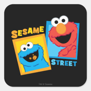 Pegatina Cuadrada Amigos de Monstruos Elmo y Cookie