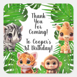 Pegatina Cuadrada Amigos de Safari tiger giraffe elefante de mono ce