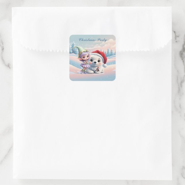 Pegatina Cuadrada Amigos en un mundo de fantasía. (Bolso)