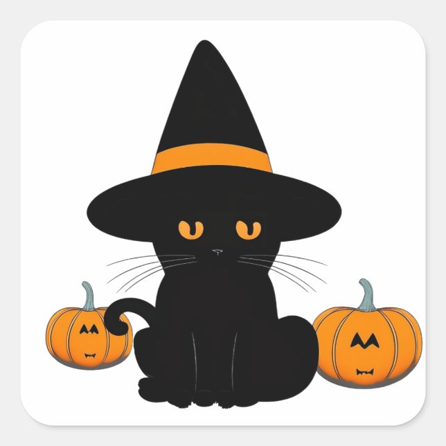 Pegatina Cuadrada Amigos Personalizados honrados de Halloween, gato  (Anverso)
