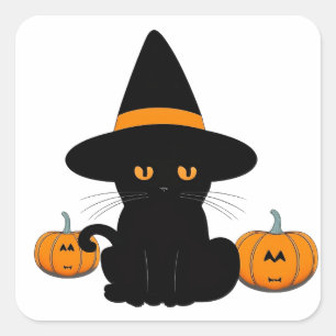 Pegatina Cuadrada Amigos Personalizados honrados de Halloween, gato 