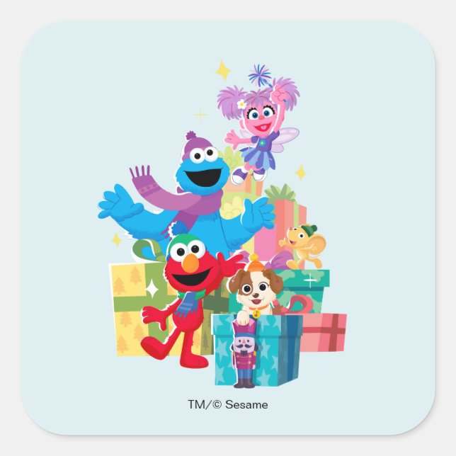 Pegatina Cuadrada Amigos y regalos de Sesame Street (Anverso)