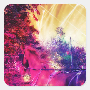 Pegatina Cuadrada Amish Horse and Buggy, Edición del espacio