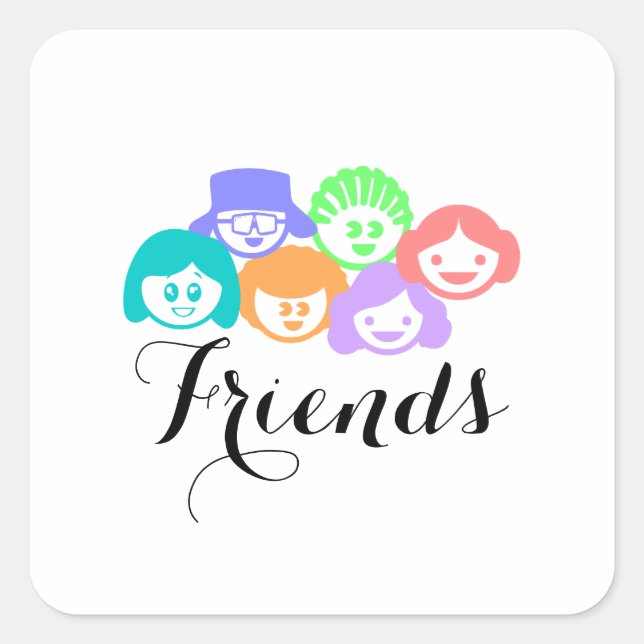 Pegatina Cuadrada Amistad "amigos", Pegatinas (Anverso)