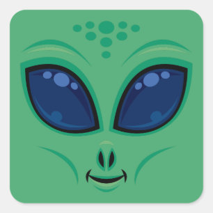 Pegatina Cuadrada Amistosa Personalizado Alien Face