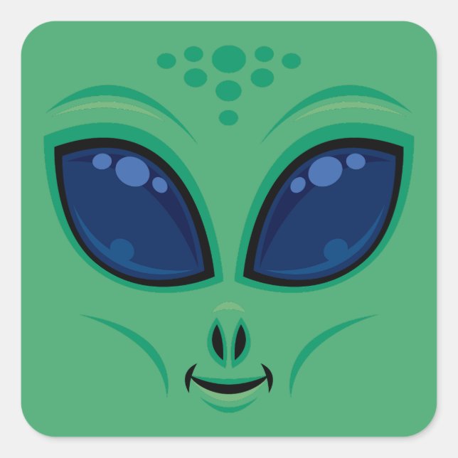 Pegatina Cuadrada Amistosa Personalizado Alien Face (Anverso)