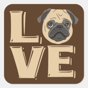 Pegatina Cuadrada Amo a Funny Pug