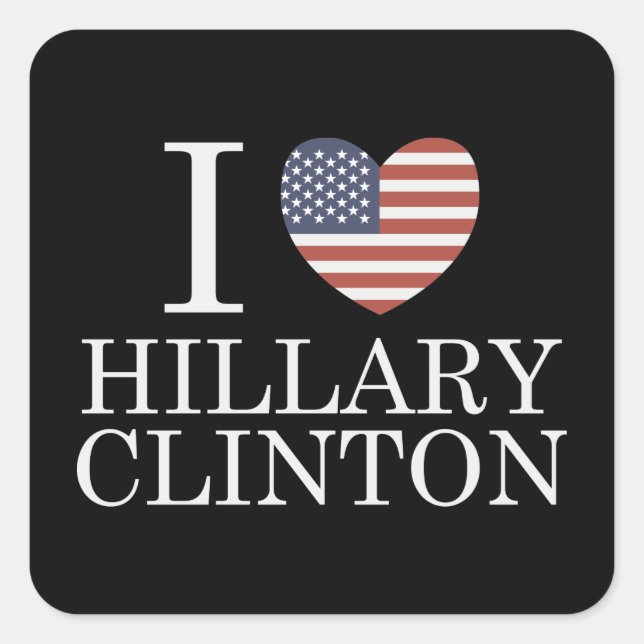 Pegatina Cuadrada Amo a Hillary Clinton (Anverso)