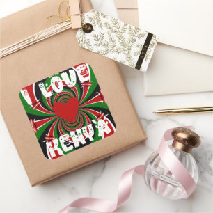 Pegatina Cuadrada Amo a Kenia: Arte de Bandera Dinámica