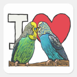 Pegatina Cuadrada Amo a las Budgies