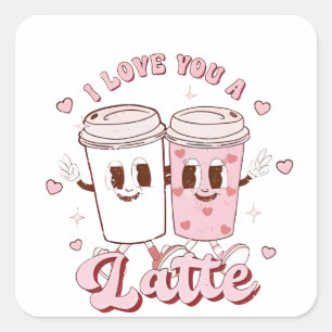 Pegatina Cuadrada Amo a los amantes de San Valentín de té de burbuja