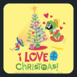 Pegatina Cuadrada Amo a los Navidades - MARVIN THE MARTIAN™<br><div class="desc">Navidades de Looney Tunes</div>