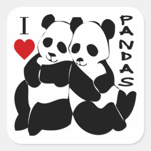 Pegatina Cuadrada Amo a los Pandas