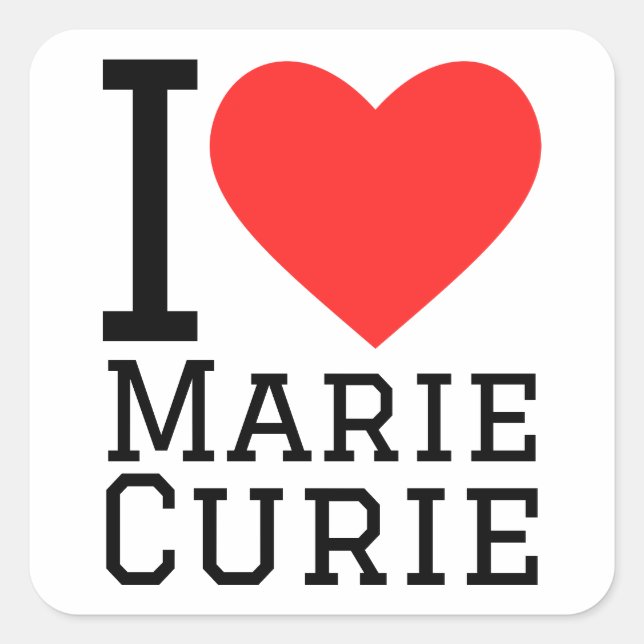 Pegatina Cuadrada Amo a marie curie (Anverso)