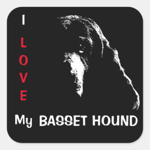 Pegatina Cuadrada Amo a mi Basset Hound