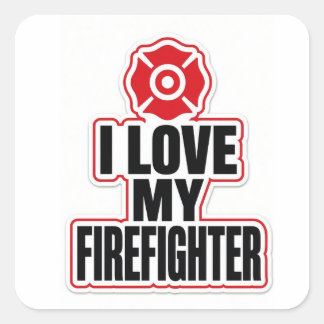 Pegatina Cuadrada Amo a mi bombero