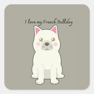 Pegatina Cuadrada Amo a mi Bulldog Francés