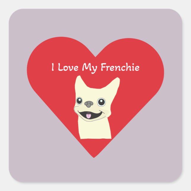 Pegatina Cuadrada Amo a mi Frenchie, Lavender (Anverso)