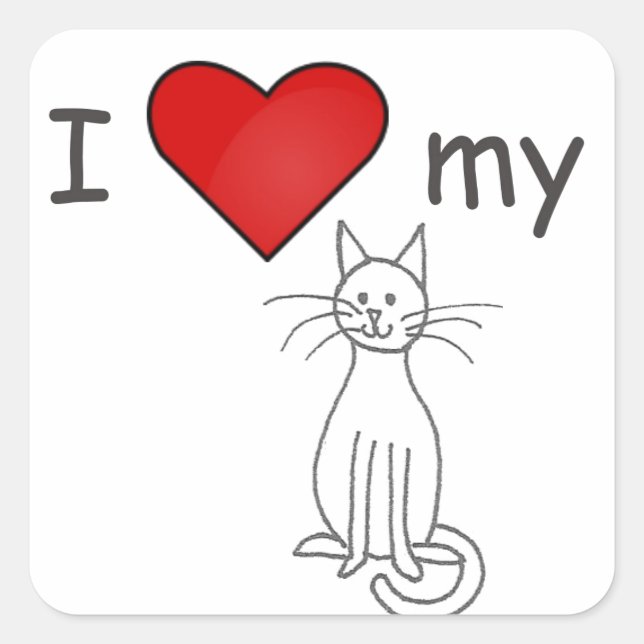 Pegatina Cuadrada Amo a mi gato - Blanco (Anverso)