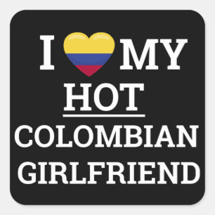 Pegatina Cuadrada Amo a mi novia colombiana caliente Chistoso Colomb