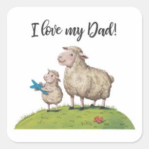 Pegatina Cuadrada Amo A Mi Papá Sheep