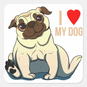 Pegatina Cuadrada Amo a mi perro