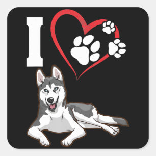 Pegatina Cuadrada Amo a mi perro husky siberiano Regalo de decorac