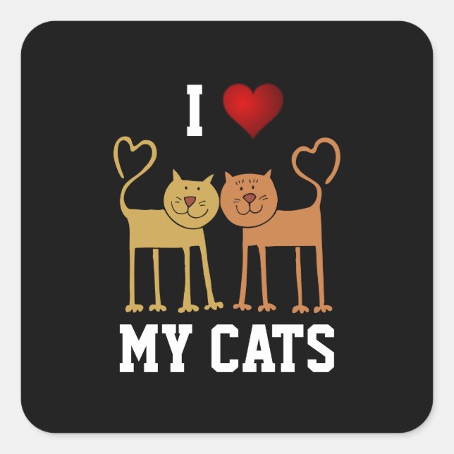Pegatina Cuadrada Amo a mis gatos (Anverso)
