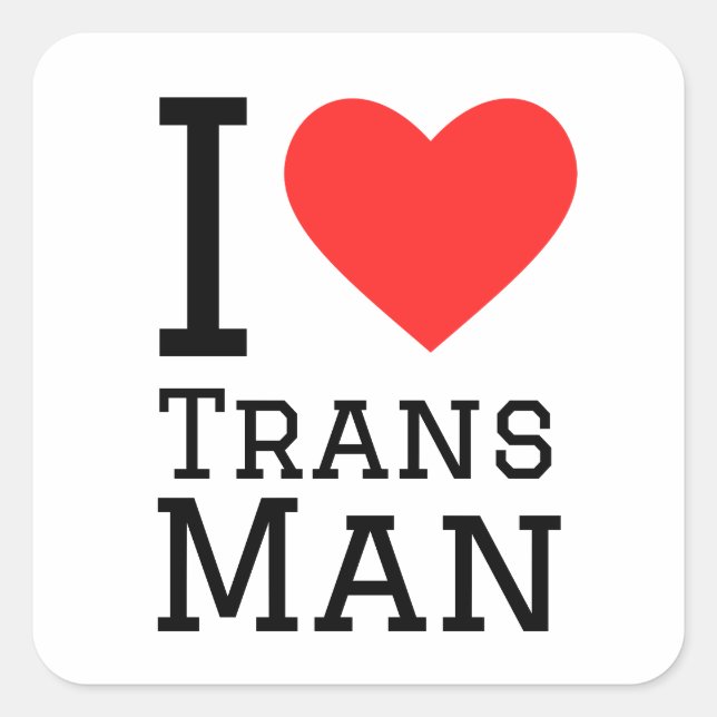 Pegatina Cuadrada Amo al hombre trans (Anverso)