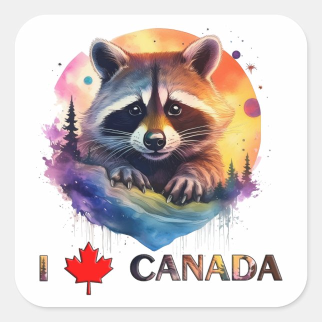 Pegatina Cuadrada Amo Canadá (Anverso)