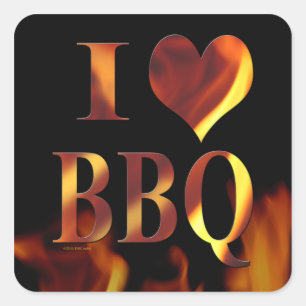 Pegatina Cuadrada Amo (corazón) el Bbq